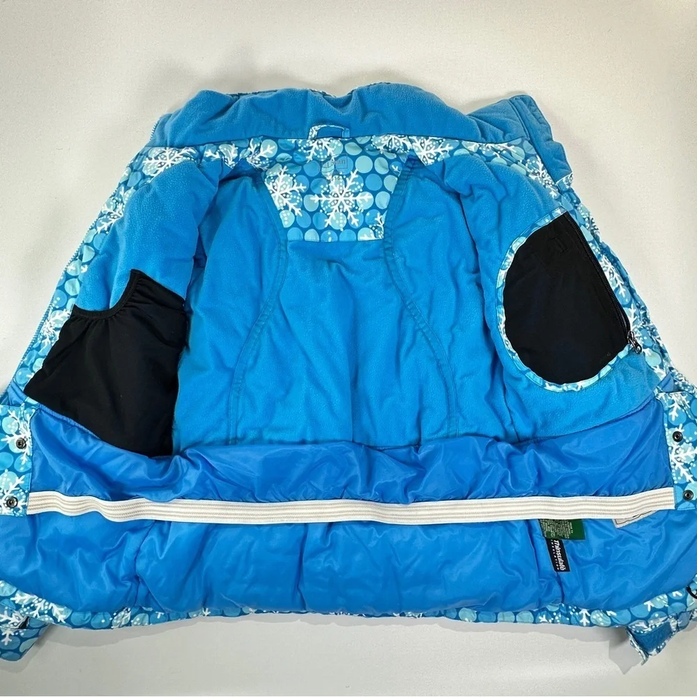 LL Bean Kids Ski Jacket Thinsulate Snowflake Print Blue Large 14 16